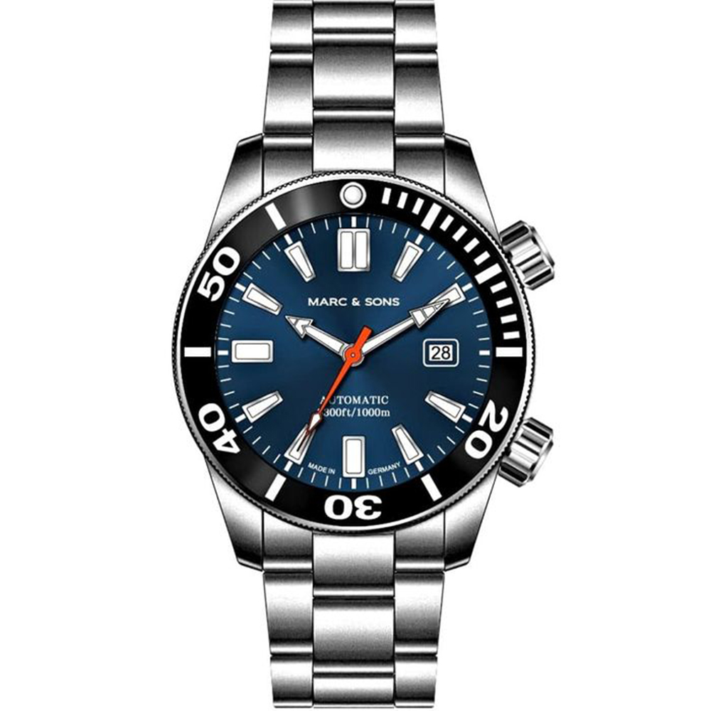 Marc & Sons Professional Automatic Diver Men's Watch 46mm Black Bezel/Sun-Blue Dial MSD-028-25S